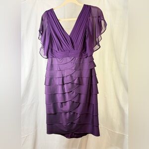 Adrianna Papell Purple Layered V-Neck Midi Dress